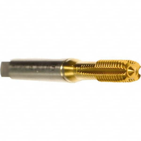 Emuge - M8x0.75 Metric Fine 6HX Modified Bottoming Thread Forming Tap - Cobalt, TiN Finish, 80mm OAL, 14mm Thread Length, Right Hand Thread, Series Druck - Exact Industrial Supply