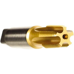 Emuge - 1/2-14 NPTF Thread, 5 Flute Standard Pipe Tap - 3-1/8" OAL, 1.38" Thread Length, 11/16" Shank Diam, TiN Finish, Cobalt - Exact Industrial Supply