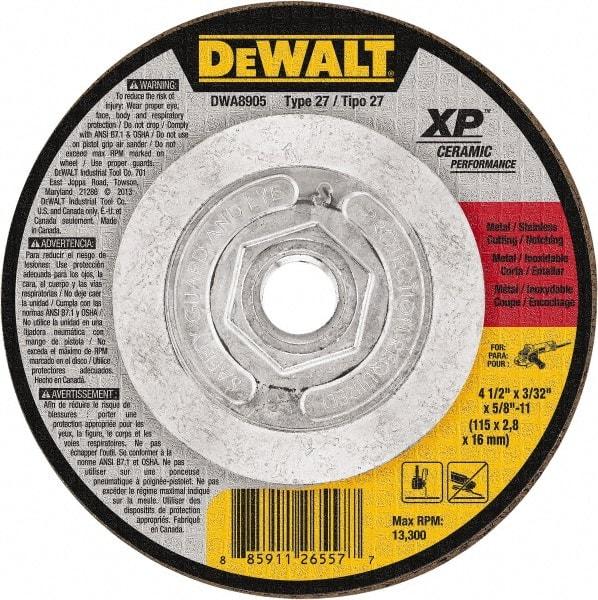 DeWALT - 24 Grit, 4-1/2" Wheel Diam, Type 27 Depressed Center Wheel - Coarse/Medium Grade, Ceramic, N Hardness, 13,300 Max RPM - Caliber Tooling