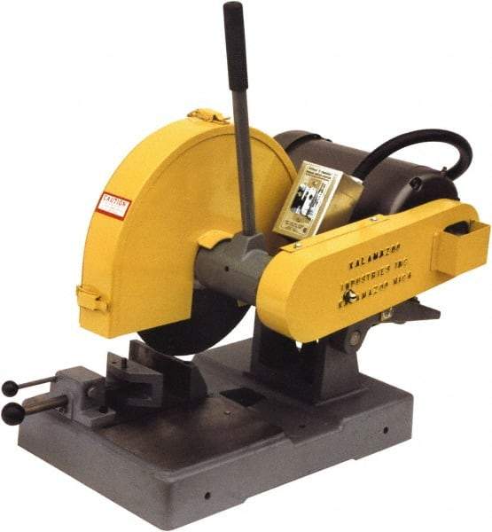 Kalamazoo - 14" Blade Diam, 1" Arbor Hole, Straight Chop & Cutoff Saw - 4,400 RPM, 5 hp, 220 Volts, 1 Phase - Caliber Tooling