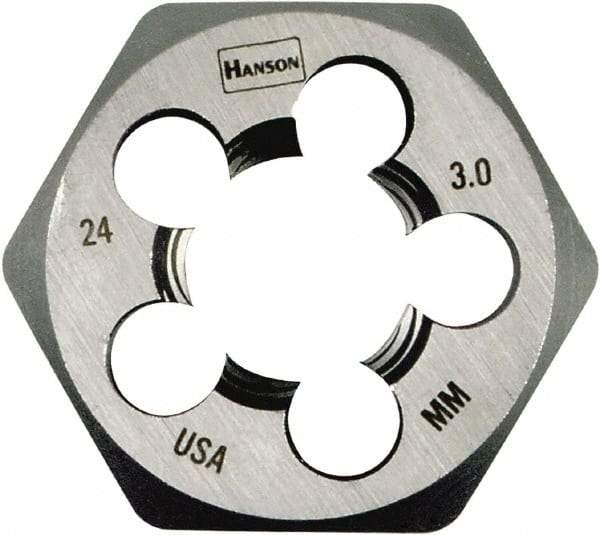 Irwin Hanson - M24x3.00 Metric Coarse Thread, 1-13/16" Hex, Right Hand Thread, Hex Rethreading Die - Carbon Steel - Exact Industrial Supply