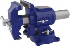 Irwin - 5" Jaw Width, 4-57/64" Opening Capacity, 3" Throat Depth, Steel Swivel Bench Vise - Bolt Down Base Attachment, Anvil - Caliber Tooling