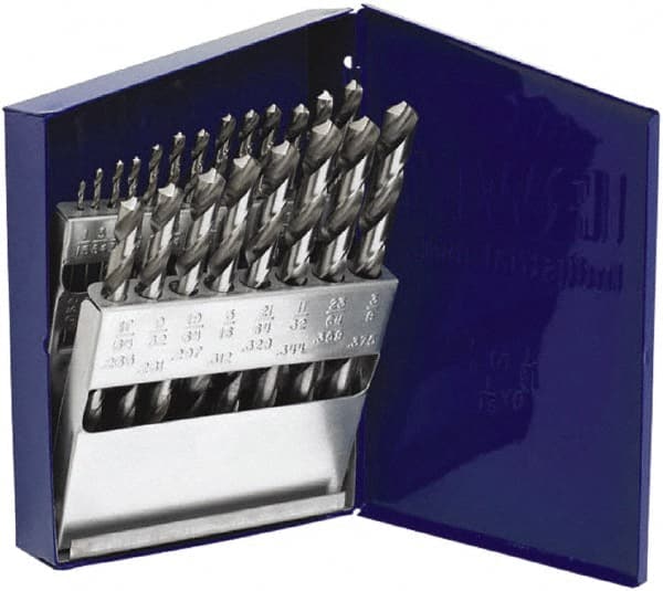 Irwin - 1/16 to 3/8", 118° Point, Bright Finish, High Speed Steel Jobber Length Drill Bit Set - Caliber Tooling