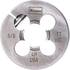 Irwin Hanson - 1-1/8 - 12 UNF Thread, 3" Outside Diam Carbon Steel Round Die - 1" Thick, Right Hand Thread, Adjustable - Exact Industrial Supply