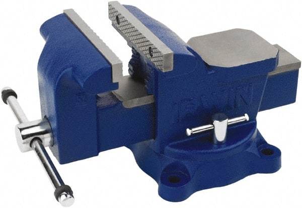 Irwin - 6" Jaw Width, 5" Opening Capacity, 3" Throat Depth, Steel Swivel Bench Vise - Bolt Down Base Attachment, Anvil - Caliber Tooling