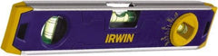 Irwin - Magnetic 9" Long 3 Vial Torpedo Level - Aluminum, Blue, 1 Level, 1 Plumb & 1 Vari-Pitch Vials - Caliber Tooling