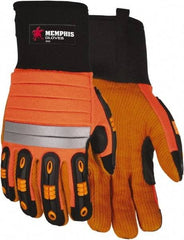 MCR Safety - Size M Synthetic Blend General Protection Work Gloves - For Work & Driver, Uncoated, Slip-On Cuff, Black/Hi-Vis Orange, Paired - Caliber Tooling