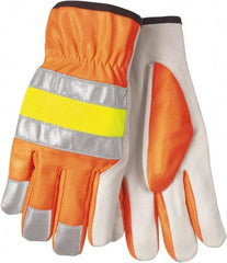 MCR Safety - Size S Cowhide General Protection Work Gloves - For General Purpose, Uncoated, Slip-On Cuff, Hi-Vis Orange, Paired - Caliber Tooling