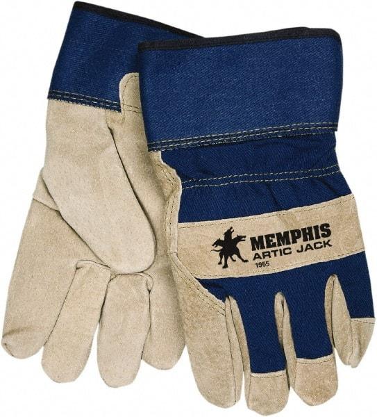 MCR Safety - Size S Pigskin Cold Protection Work Gloves - For General Purpose, Uncoated, Safety Cuff, Blue/Natural, Paired - Caliber Tooling