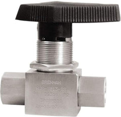 Brennan - 3/8" Pipe, NPT End Connections, Stainless Steel, Inline, Two Way Flow, Instrumentation Ball Valve - 3,000 psi WOG Rating, Nylon Handle, PTFE Seal, PFA Seat, Swaglok SS-44F6 - Caliber Tooling