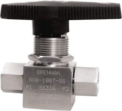 Brennan - 1/4" Pipe, NPT End Connections, Stainless Steel, Inline, Two Way Flow, Instrumentation Ball Valve - 3,000 psi WOG Rating, Nylon Handle, PTFE Seal, PFA Seat, Swaglok SS-43GEF4 - Caliber Tooling