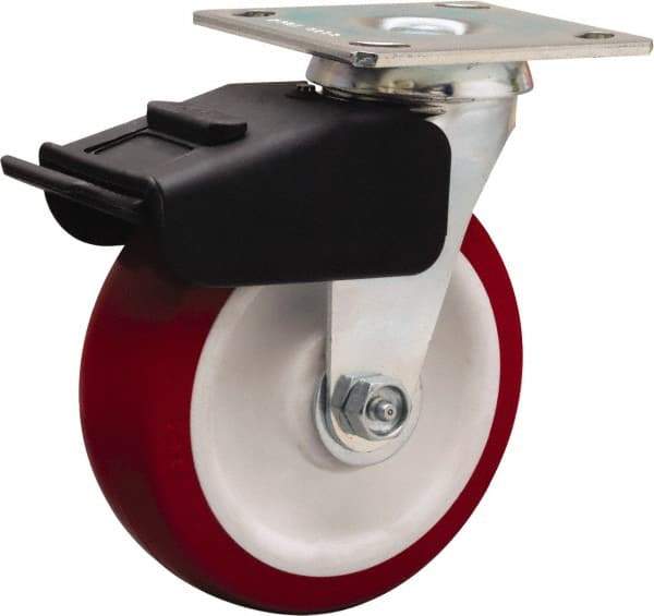 Hamilton - 6" Diam x 2" Wide x 7-1/2" OAH Top Plate Mount Swivel Caster - Polyurethane Mold on Polypropylene, 850 Lb Capacity, Straight Roller Bearing, 4 x 4-1/2" Plate - Caliber Tooling