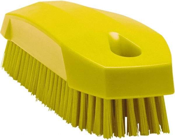 Vikan - 0.7" Bristle Length, Polyester Scrub Brush - 1-1/2" Wide Head, 4-1/2" OAL, Yellow, Polypropylene Block - Caliber Tooling