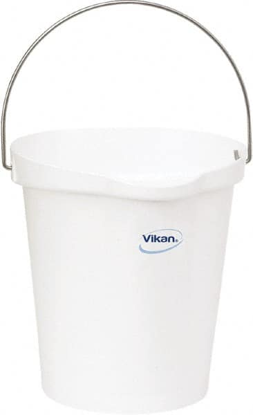 Vikan - 3 Gal, Polypropylene Round White Single Pail with Pour Spout - Handle Included - Caliber Tooling