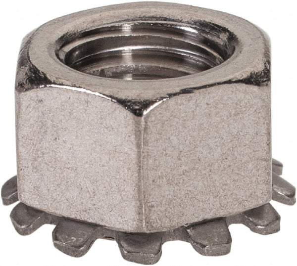 Value Collection - 3/8-16, 0.391" High, Uncoated, Stainless Steel Hex Nut with External Tooth Washer - 21/32" Washer Diam, 9/16" Width Across Flats, Grade 18-8 - Caliber Tooling