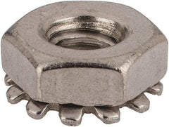 Value Collection - #10-24, 5/32" High, Uncoated, Stainless Steel Hex Nut with External Tooth Washer - 13/32" Washer Diam, 3/8" Width Across Flats, Grade 18-8 - Caliber Tooling