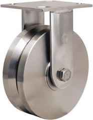 Hamilton - 6" Diam x 2" Wide, Stainless Steel Rigid Caster - 800 Lb Capacity, Top Plate Mount, 3-3/4" x 4-1/2" Plate, Stainless Steel Precision Ball Bearing - Caliber Tooling