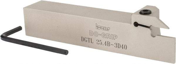 Iscar - 0.787" Max Depth of Cut, 0.118" Min Groove Width, 5-1/2" OAL, Left Hand Indexable Grooving Cutoff Toolholder - 1" Shank Height x 1" Shank Width, DG. 1../DG. 3.. Insert Style, DGT Toolholder Style, Series Do Grip - Caliber Tooling