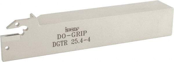 Iscar - 0.157" Min Groove Width, 6" OAL, Right Hand Indexable Grooving Cutoff Toolholder - 1" Shank Height x 1" Shank Width, DG. 4../GRIP 4.. Insert Style, DGT Toolholder Style, Series Do Grip - Caliber Tooling