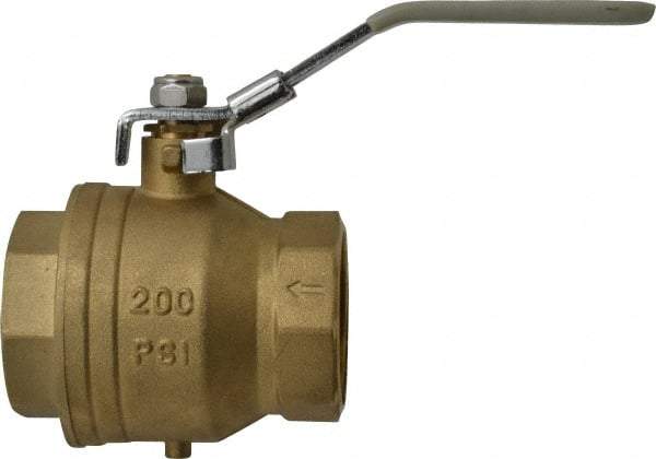 Value Collection - 2" Pipe, Full Port, Brass Full Port Ball Valve - Inline - One Way Flow, FNPT x FNPT Ends, Locking Lever Handle, 200 WOG, 150 WSP - Caliber Tooling