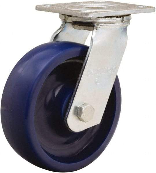 Hamilton - 6" Diam x 2" Wide x 7-1/2" OAH Top Plate Mount Swivel Caster - Polyurethane, 900 Lb Capacity, Sealed Precision Ball Bearing, 4 x 4-1/2" Plate - Caliber Tooling