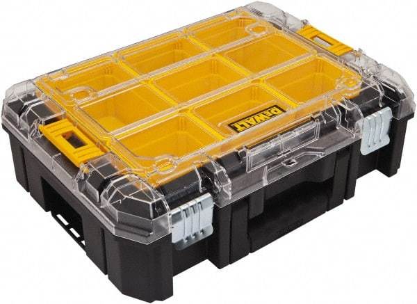 DeWALT - 7 Compartment Tool Organizer - 12-61/64" Wide x 17-5/32" Deep x 5-21/32" High, Structural Foam, Black/Yellow with Clear - Caliber Tooling