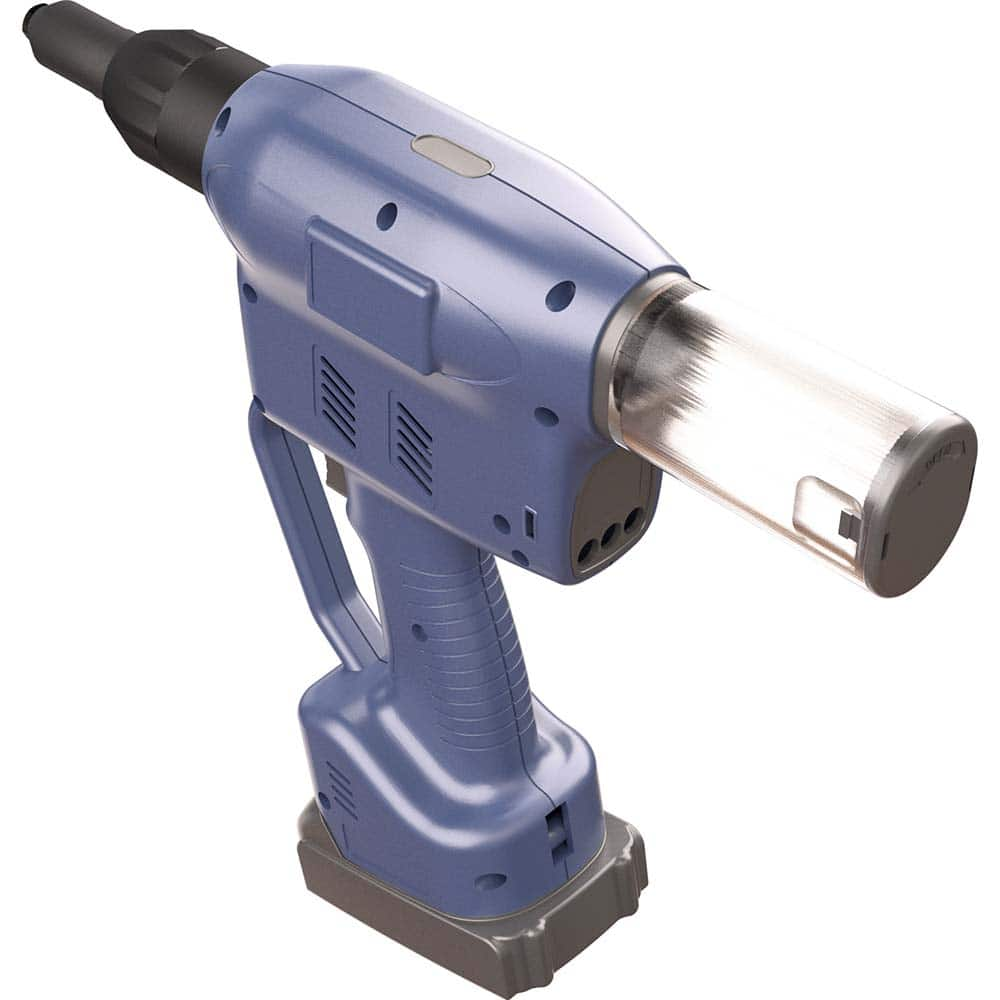 RivetKing - Cordless Riveters; Fastener Type: Cordless Electric Riveter ; Closed End Rivet Capacity: All up to 1/4 ; Mandrel Collection: Yes ; Voltage: 18 ; Stroke Length (Decimal Inch): 1.0000 ; Pull Force (Lb.): 4000 - Exact Industrial Supply