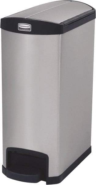 Rubbermaid - 13 Gal Rectangle Unlabeled Trash Can - 28.85" High x 22-5/8" Long, Chrome, Black, Metal - Caliber Tooling