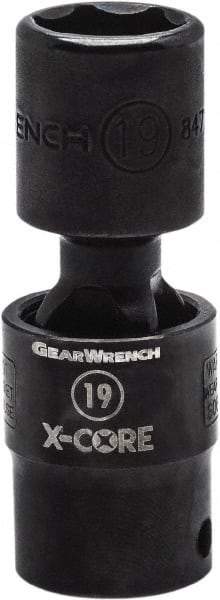 GearWrench - 1/2" Drive 19mm Standard Universal Impact Socket - 6 Points, 3-3/32" OAL - Caliber Tooling