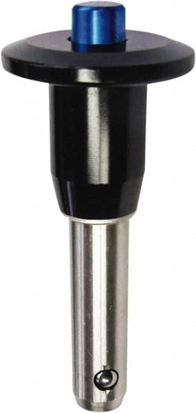 Monroe Engineering Products - 3/8" Diam, 2" Usable Length, Button Handle, Push Button Quick Release Pin - 3-13/32" OAL, Grade 17-4 Stainless Steel - Caliber Tooling