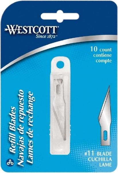 Westcott - 10 Piece Stainless Steel Hobby Blade - 57mm OAL, 0.984" Blade Length, 0.02" Blade Thickness - Caliber Tooling