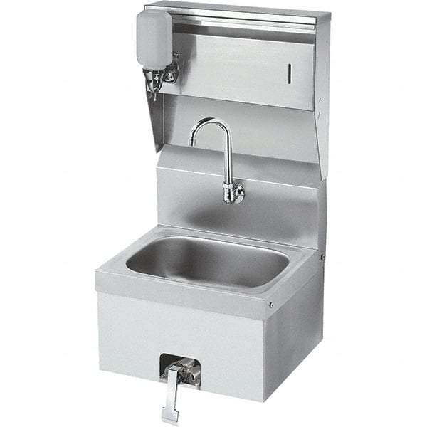 Krowne - 10" Long x 14" Wide Inside, 1 Compartment, Grade 304 Stainless Steel Hand Sink with Knee Valve - 20 Gauge, 24" Long x 16" Wide x 15" High Outside, 6" Deep - Caliber Tooling