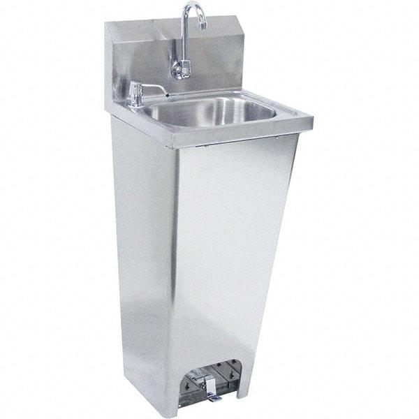 Krowne - 10" Long x 14" Wide Inside, 1 Compartment, Grade 304 Stainless Steel Hand Sink with Foot Pedal - 20 Gauge, 15" Long x 16" Wide x 32" High Outside, 6" Deep - Caliber Tooling