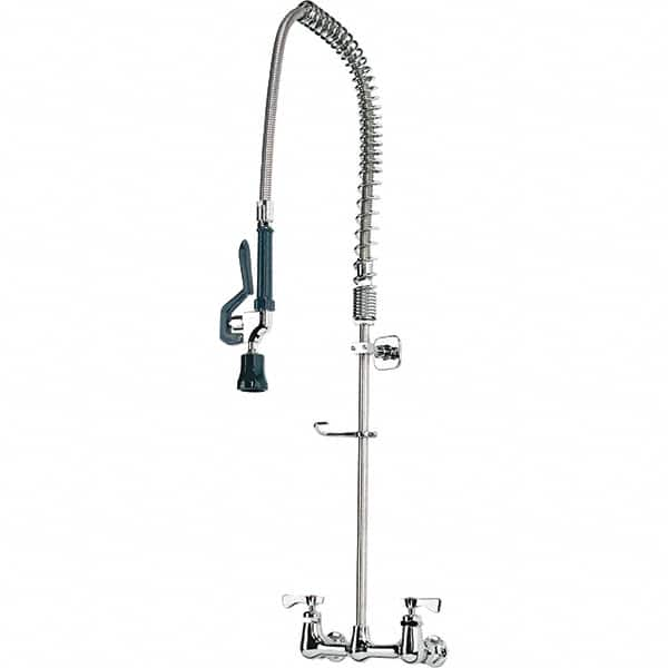 Krowne - Wall Mount, Pre Rinse Faucet with Spray - Two Handle, Color Coded, Blade Handle, Gooseneck Spout with Hose, No Drain - Caliber Tooling