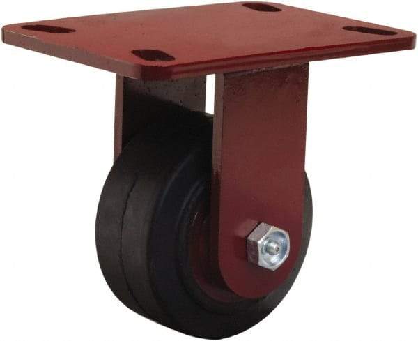 Hamilton - 4" Diam x 2" Wide x 5-5/8" OAH Top Plate Mount Rigid Caster - Rubber Mold on Cast Iron, 300 Lb Capacity, Straight Roller Bearing, 4-1/2 x 6-1/2" Plate - Caliber Tooling