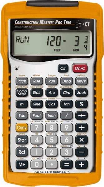 Calculated Industries - 11-Digit (7 normal, 4 Fractions) with Full Annunciators Handheld Calculator - 5/8" x 2-1/2" (15.00mm x 65.0mm) Display Size, Silver & Yellow, LR-44/A76 Powered - Caliber Tooling