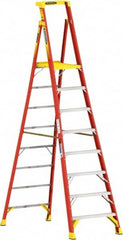 Werner - 8 Steps, 8' High, Type IA Rating, Fiberglass Step Ladder - 300 Lb Load Capacity, 34-3/4" Base Width - Caliber Tooling