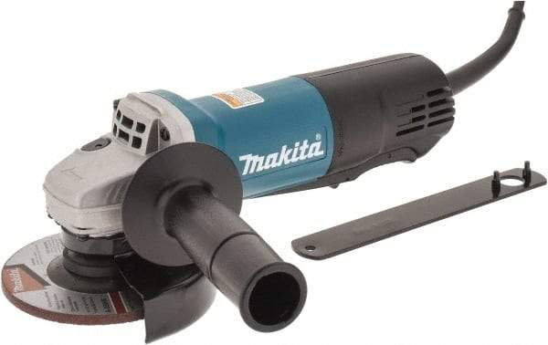 Makita - 4-1/2" Wheel Diam, 10,000 RPM, Corded Angle & Disc Grinder - 5/8-11 Spindle, 120 Volts, 7.5 Amps, Side Exhaust - Caliber Tooling