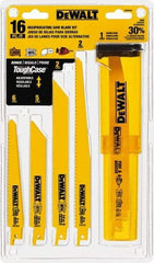 DeWALT - 16 Pieces, 6" to 9" Long x 0.04" Thickness, Bi-Metal Reciprocating Saw Blade Set - Straight Profile, 6 to 18 Teeth, Toothed Edge - Caliber Tooling