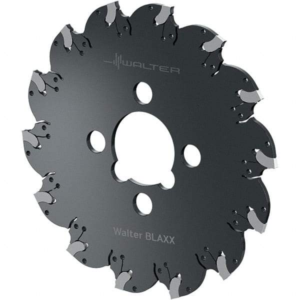 Walter - Arbor Hole Connection, 0.1575" Cutting Width, 63/64" Depth of Cut, 100mm Cutter Diam, 0.8661" Hole Diam, 9 Tooth Indexable Slotting Cutter - F5055.B Toolholder, SX-4E Insert, Right Hand Cutting Direction - Caliber Tooling