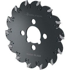 Walter - Arbor Hole Connection, 0.0787" Cutting Width, 63/64" Depth of Cut, 100mm Cutter Diam, 0.8661" Hole Diam, 9 Tooth Indexable Slotting Cutter - F5055.B Toolholder, SX-2E Insert, Right Hand Cutting Direction - Caliber Tooling