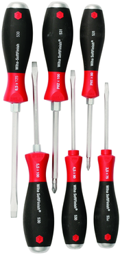 6 Piece - SoftFinish® Cushion Grip Extra Heavy Duty Screwdriver w/ Hex Bolster & Metal Striking Cap Set - #53096 - Includes: Slotted 3.5 - 6.5mm Phillips #1 - 2 - Caliber Tooling