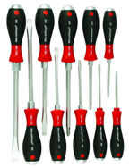 10 Piece - SoftFinish® Cushion Grip Extra Heavy Duty Screwdriver w/ Hex Bolster & Metal Striking Cap Set - #53099 - Includes: Slotted 3.5 - 12.0mm Phillips #1 - 3 - Caliber Tooling