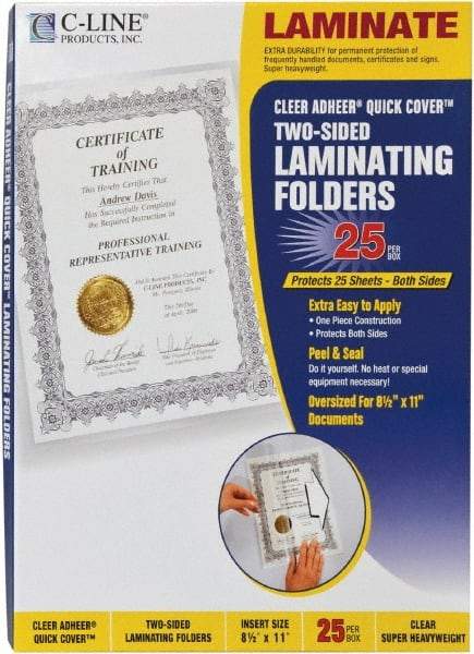 C-LINE - 25 Self-Laminating Pockets - 12 mil Thick x 9.13" Wide x 0.95' Long - Caliber Tooling