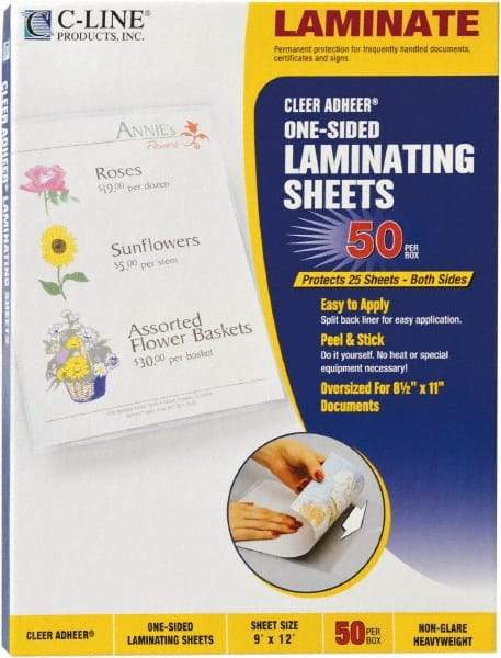 C-LINE - 50 Self-Laminating Sheets - 2 mil Thick x 9" Wide x 1' Long - Caliber Tooling