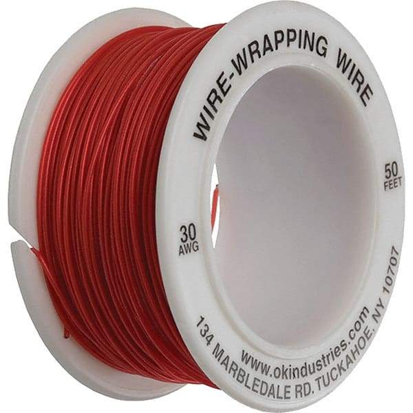 OK Industries - 30 AWG, 1 Strand, 15.2 m OAL, Copper Hook Up Wire - Red Kynar Jacket - Caliber Tooling