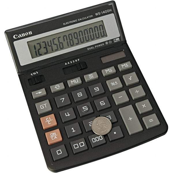 Canon - 14-Digit LCD 14 Function Handheld Calculator - 5-7/8 x 7-7/8 Display Size, Black, Solar & Battery Powered - Caliber Tooling