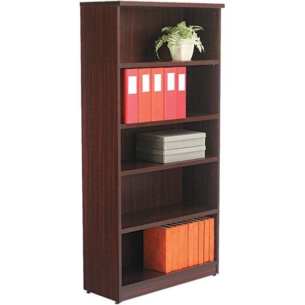 ALERA - 5 Shelf, 65" High x 31-3/4" Wide Bookcase - 14" Deep, Woodgrain Laminate, Mahogany - Caliber Tooling