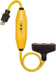 Tower - 3 Outlet, 125 Volt, 15 Amp Rating, 4 to 6mA Max Surge, Plug In, Automatic, Commercial, Industrial GFCI - 2 Ft. Long Cord, 5-15P and (3)R NEMA Configuration, Polycarbonate Housing - Caliber Tooling