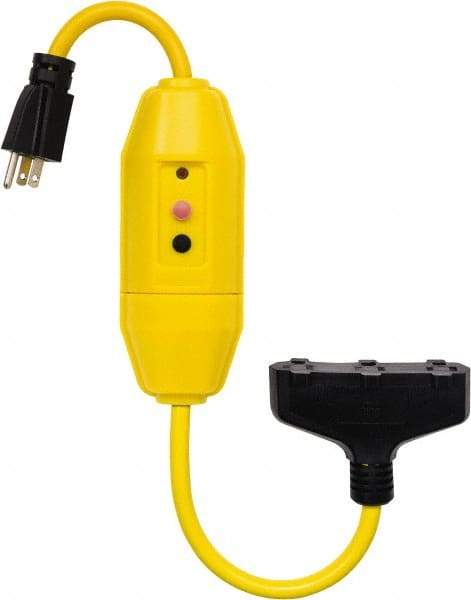 Tower - 3 Outlet, 125 Volt, 15 Amp Rating, 4 to 6mA Max Surge, Plug In, Manual, Commercial, Industrial GFCI - 2 Ft. Long Cord, 5-15P and (3)R NEMA Configuration, Polycarbonate Housing - Caliber Tooling